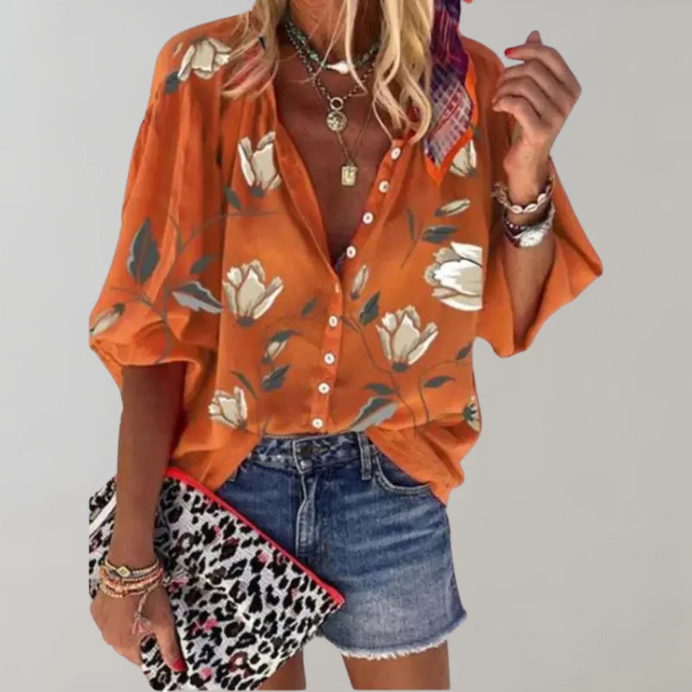 Amara | Blouse Dames - Bloemenprint Oranje