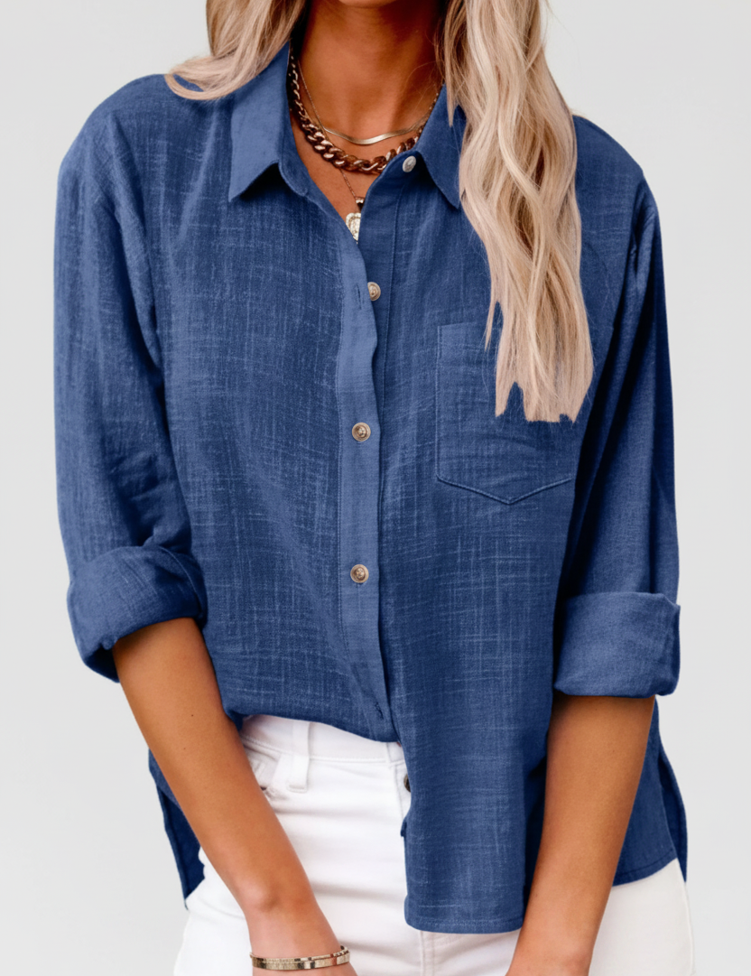 Amara | Blouse Dames - Stoffenmix Blauw