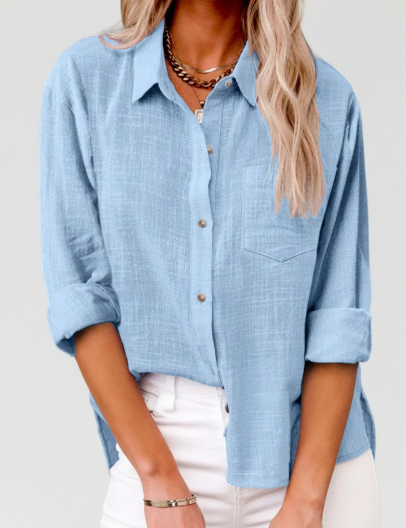 Amara | Blouse Dames - Stoffenmix Lichtblauw