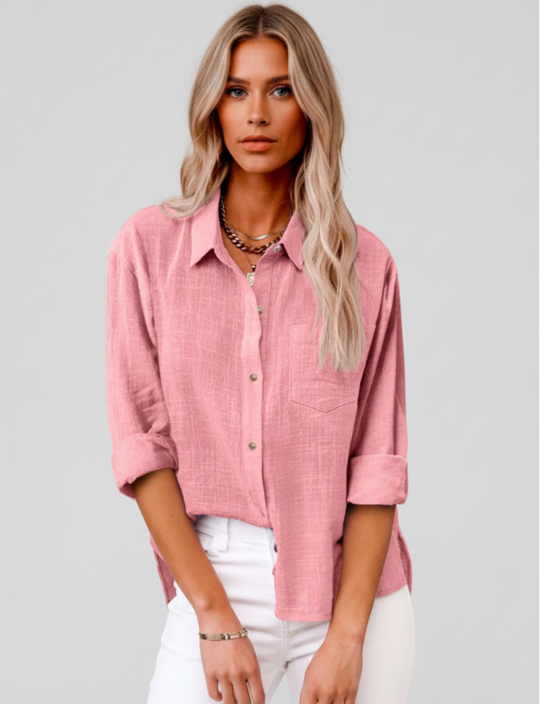 Amara | Blouse Dames - Stoffenmix Roze