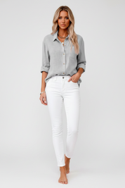 Amara | Blouse Dames - Stoffenmix Grijs
