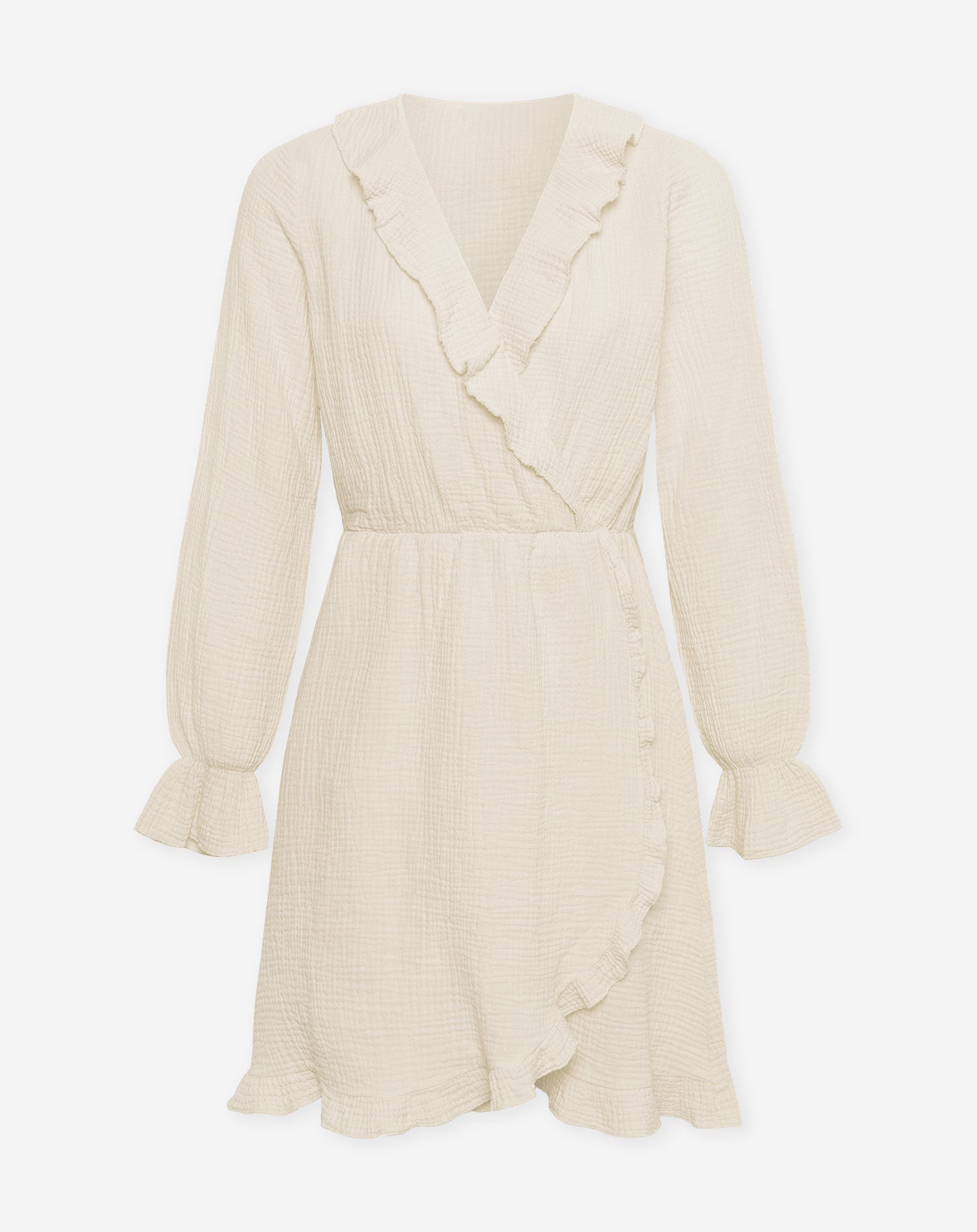 Mousseline Ruffle V-Neck Wrap Jurk - Zand | Sera & Zena