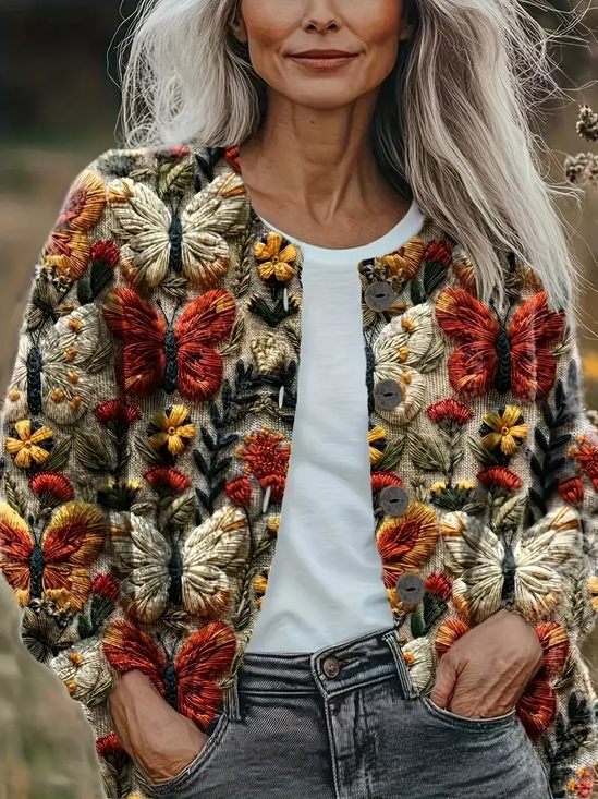 Bloemenprint Cardigan Regular Fit - Casual Crew Neck