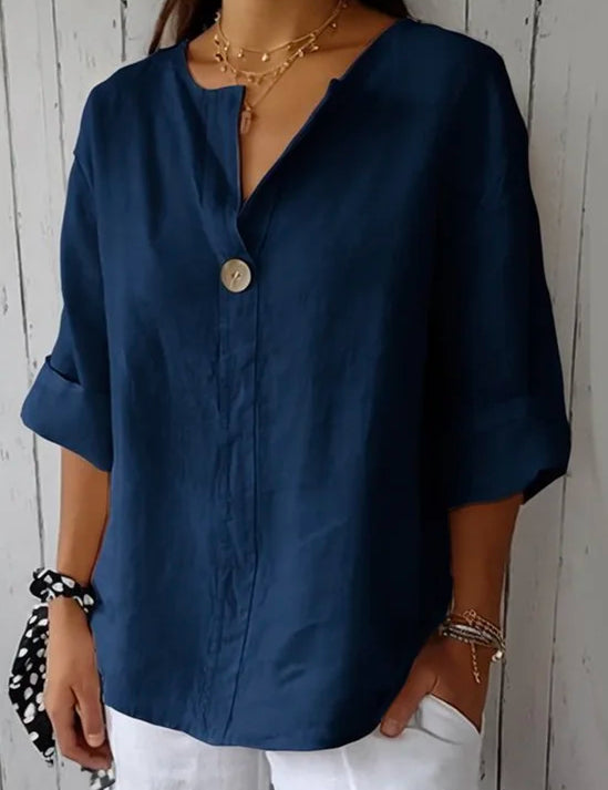 Katoenen V-hals blouse met ruime pasvorm - casual elegantie