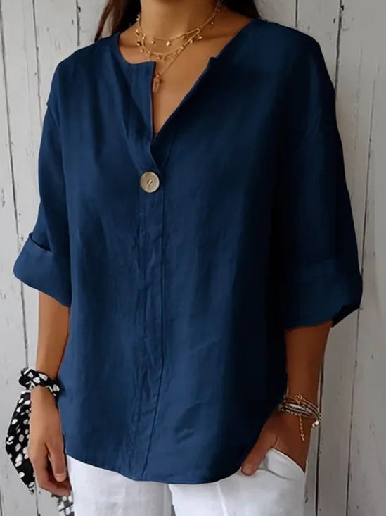 Katoenen V-hals blouse met ruime pasvorm - casual elegantie