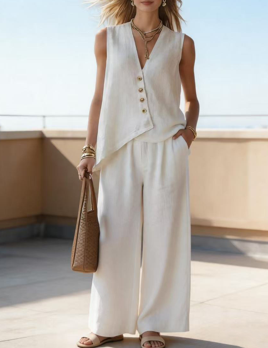 Mouwloze Top met Broek Effen Twopiece Set Zomer
