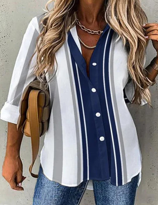 Gestreepte Casual Blouse met Hemdkraag – Ruime Pasvorm