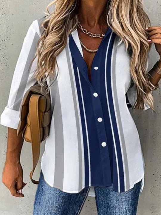 Gestreepte Casual Blouse met Hemdkraag – Ruime Pasvorm