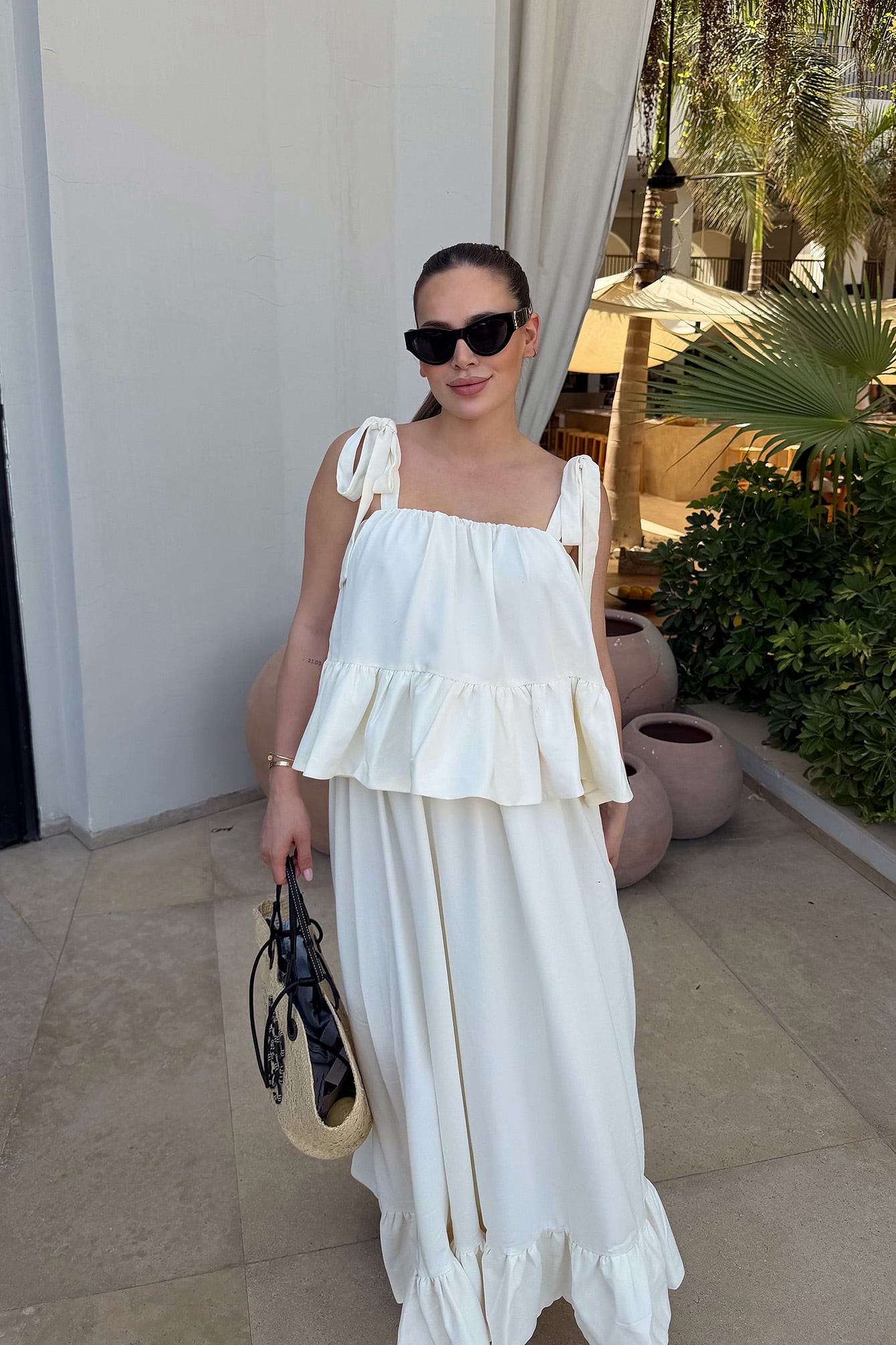 Tie Shoulder Ruffle Top - Elegant Blousemodel in Zacht Linne