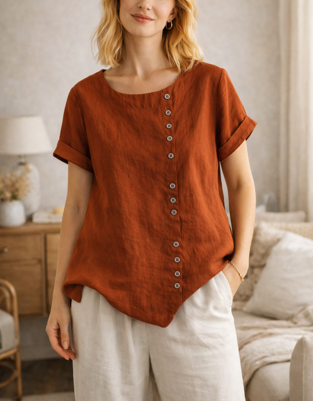 Image of Amanda | Dames Blouse met Knopen - Asymmetrisch