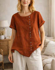 Image of Amanda | Dames Blouse met Knopen - Asymmetrisch