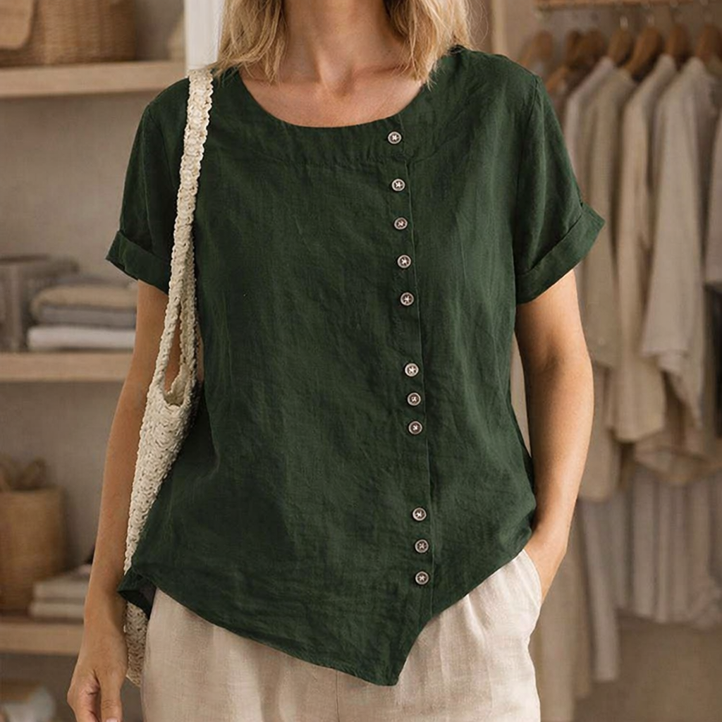 Image of Amanda | Dames Blouse met Knopen - Asymmetrisch