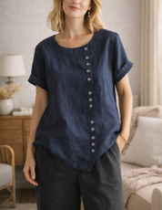Image of Amanda | Dames Blouse met Knopen - Asymmetrisch