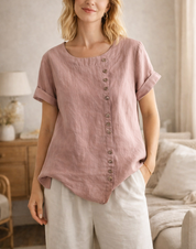Image of Amanda | Dames Blouse met Knopen - Asymmetrisch