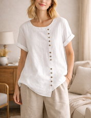Image of Amanda | Dames Blouse met Knopen - Asymmetrisch