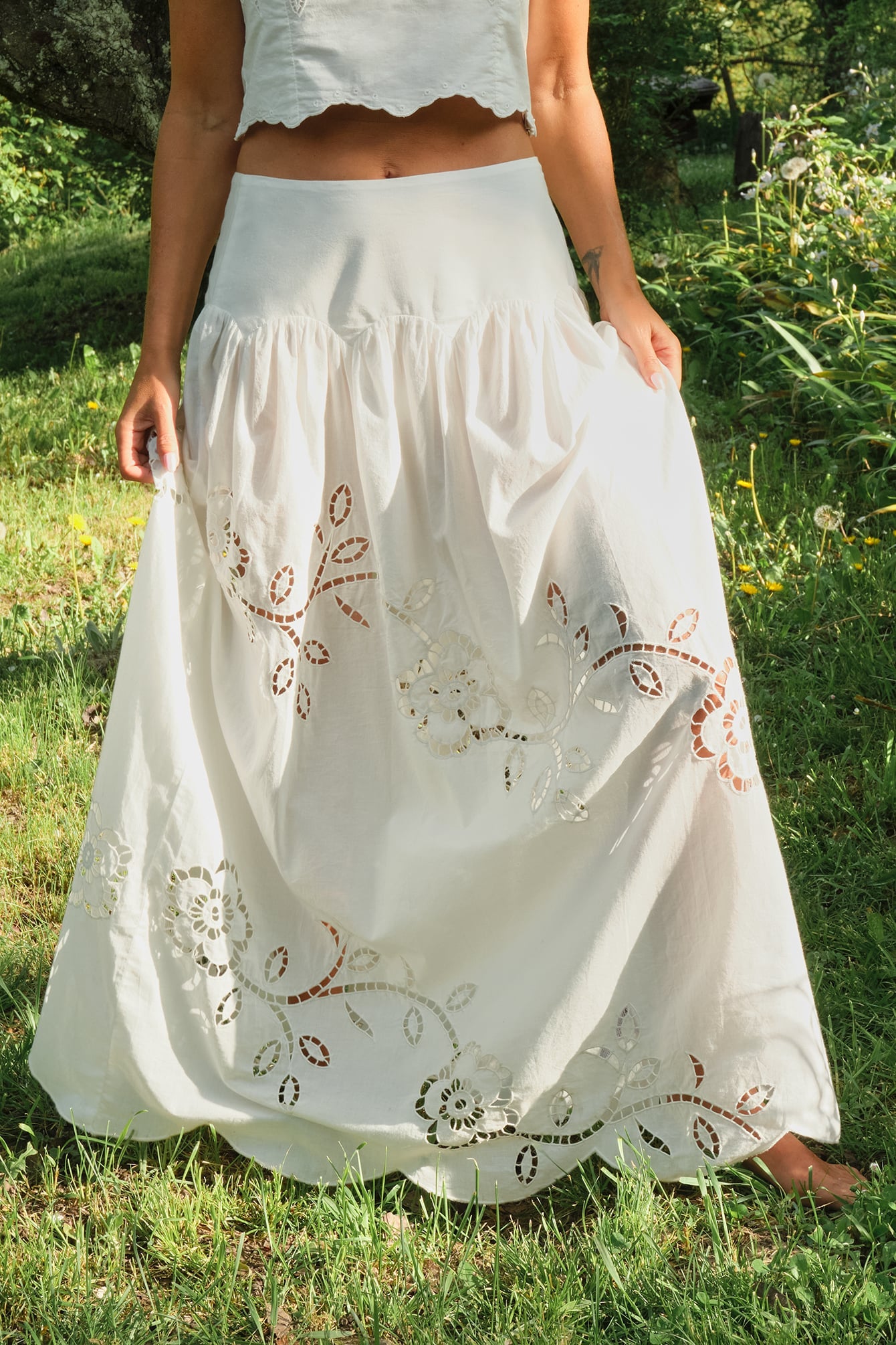 Anglaise Maxi Rok met Haakwerk - Elegant Dagelijks