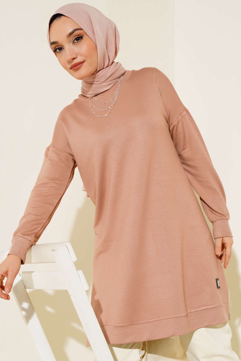 Salma Beige Oversize Tuniek Met Embleem-Detail