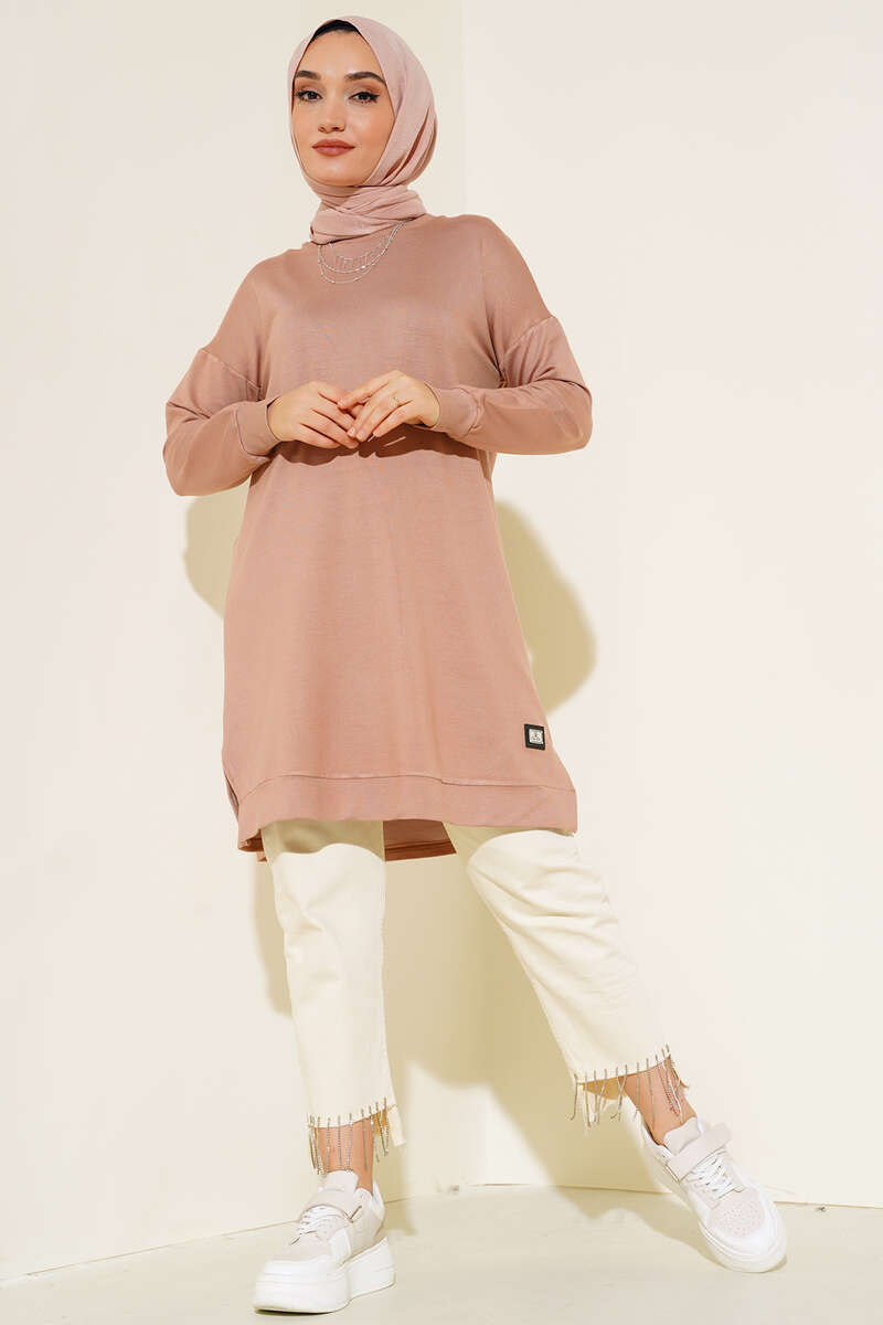Salma Beige Oversize Tuniek Met Embleem-Detail