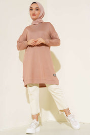 Salma Beige Oversize Tuniek Met Embleem-Detail