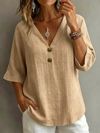 Halfmouw Blouse Losjes Vallend Casual Dames