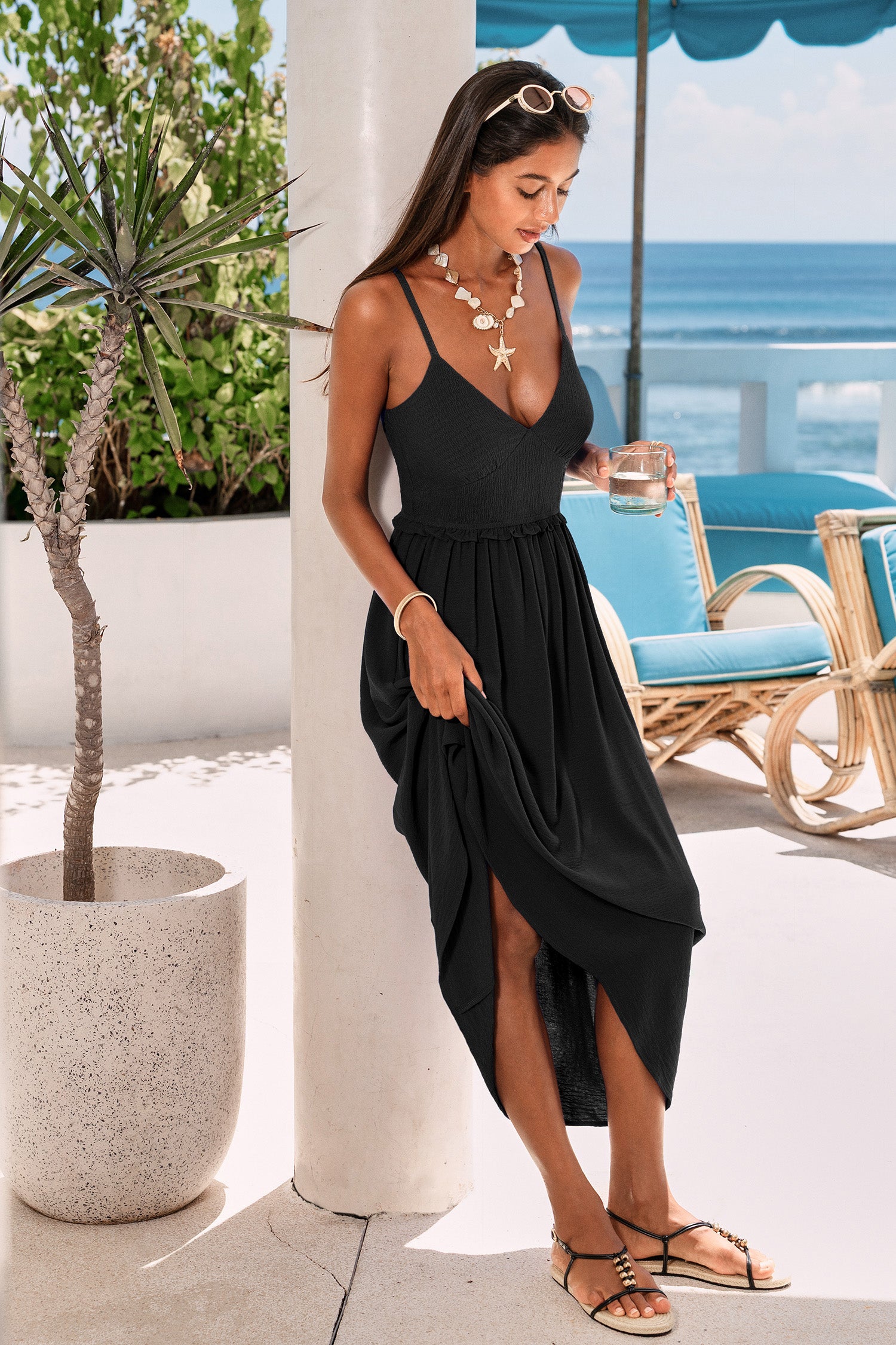 Zwarte Maxi Jurk met Zomerse Look | Sera & Zena