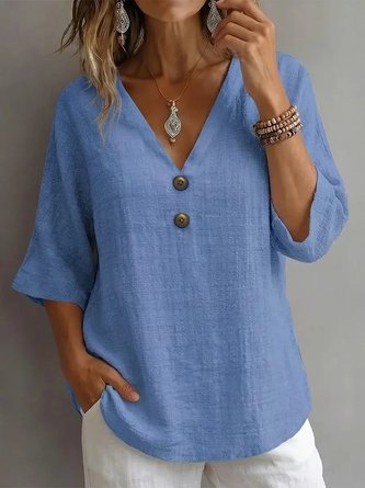 Halfmouw Blouse Losjes Vallend Casual Dames