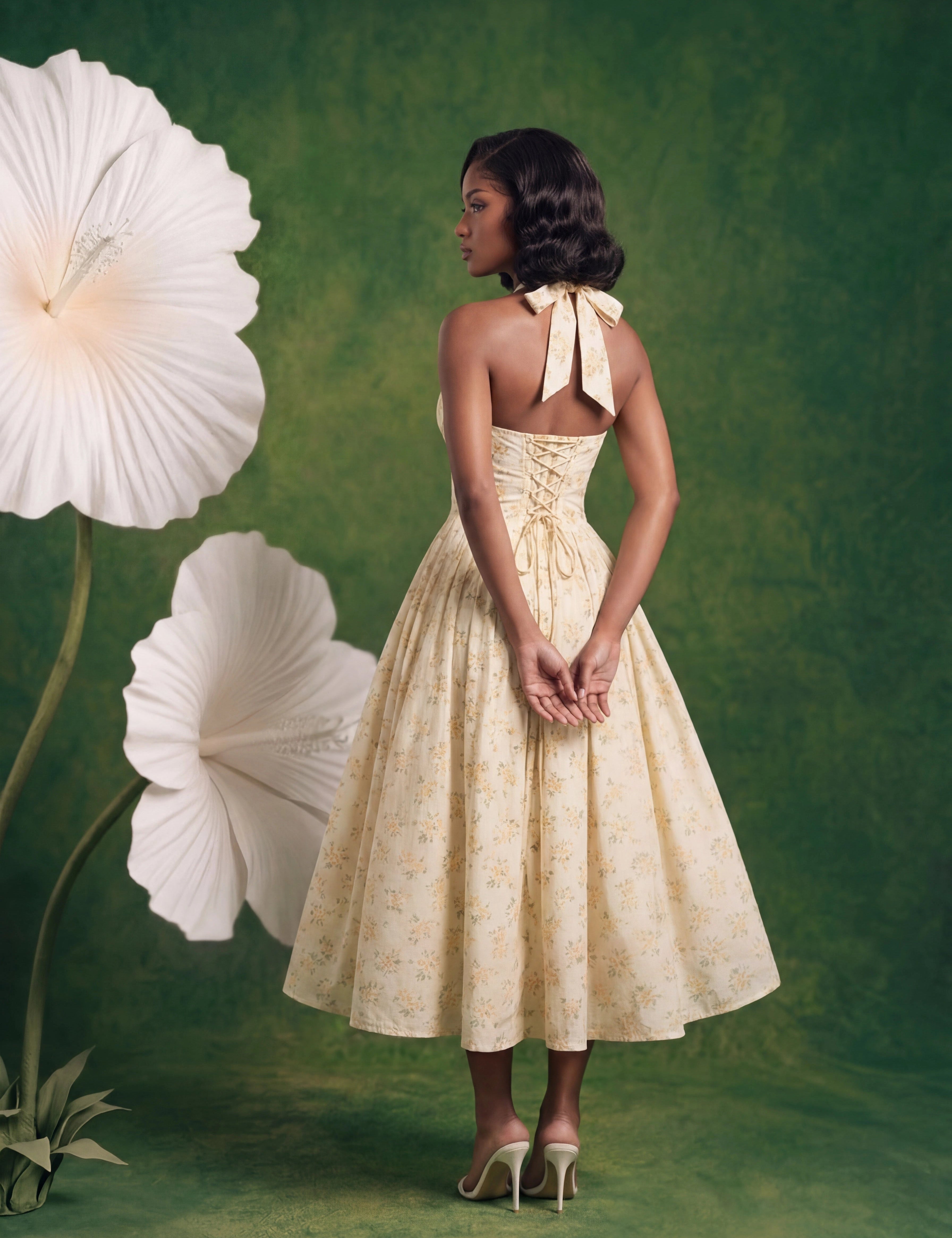 Rosalie Corset Halter Jurk in Geel