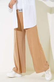 Amira Biscuit Beige Wide-Leg Broek Met Geborduurde Embleem