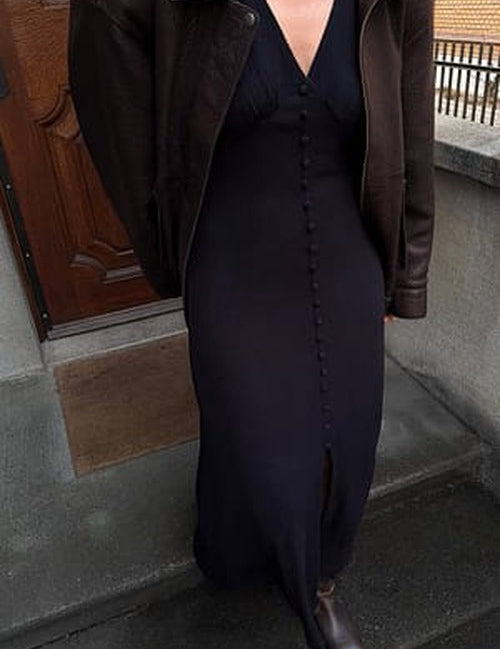 Maxi-jurk met puffmouwen en knopdetails