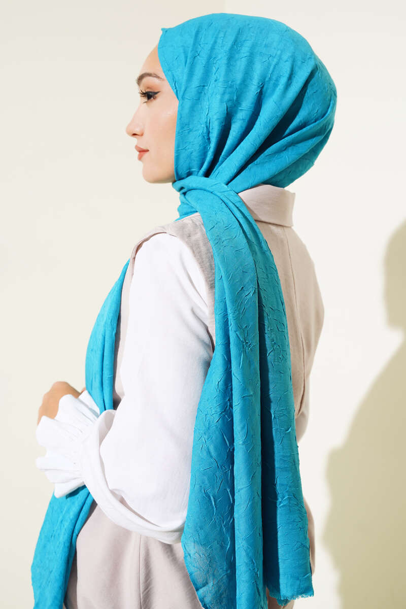 Zahra Turquoise Bamboe Sjaal Krash-Textuur