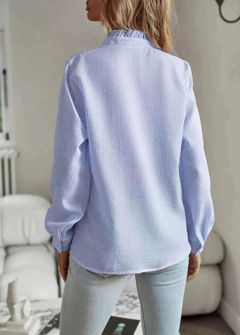 Blouse Dames | Ruches Kraag Gestreept Feminine - Miss Madera