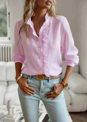 blouse-dames-ruches-kraag-gestreept-feminine