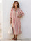 Gestreepte midi jurk met oprolbare mouwen en V-hals voor casual zomerlook
