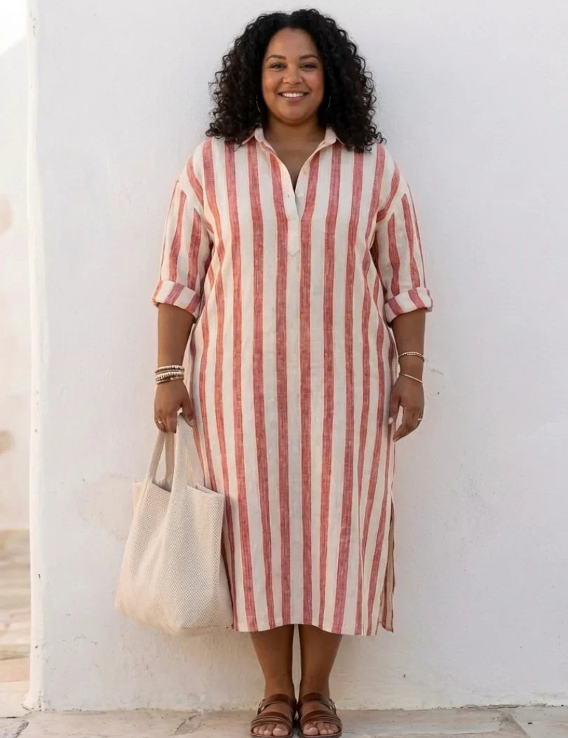 Volledige lengte van gestreepte shirtjurk met relaxed silhouet en midi lengte