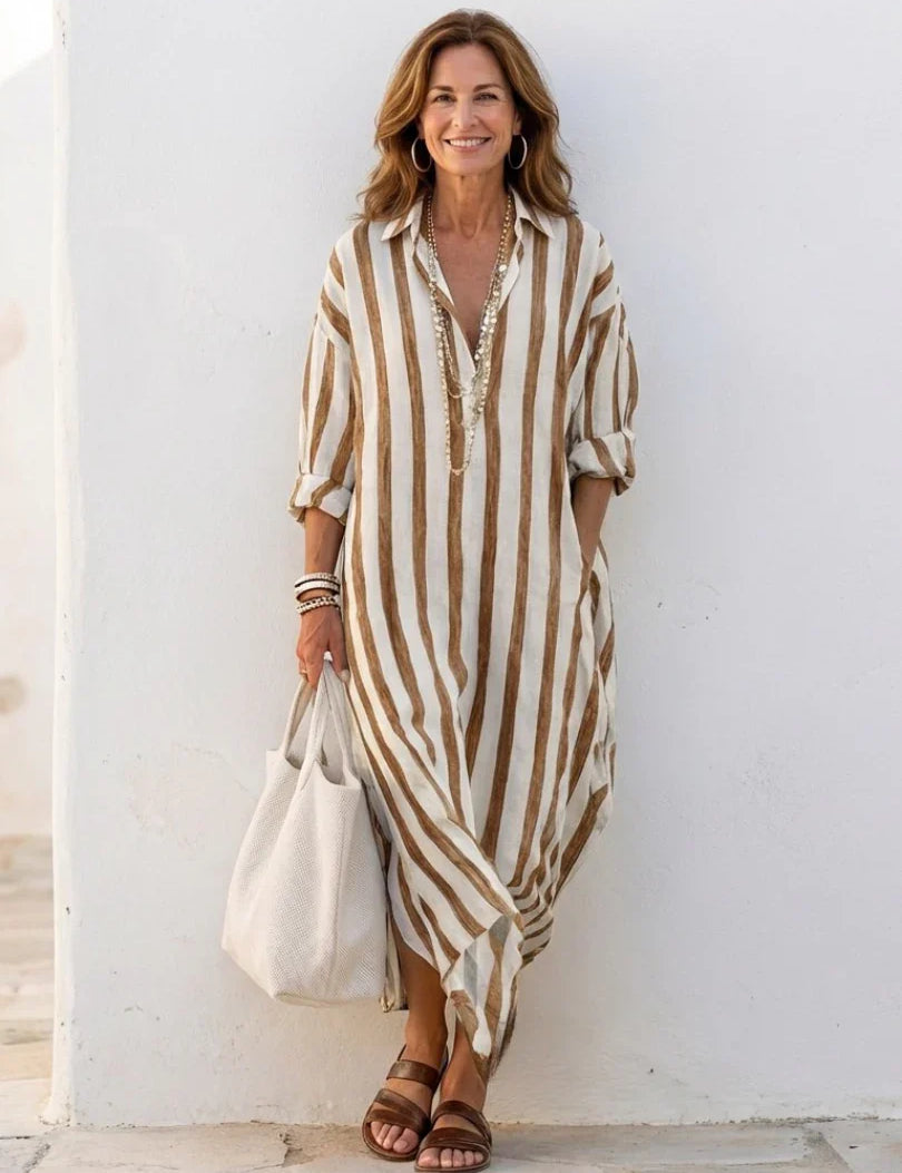 bo-gestreepte-midi-shirtjurk