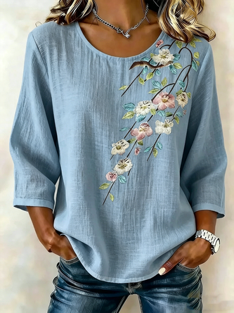 Ronde Hals Blouse met 3D Print en Korte Mouw – Luchtig & Wij