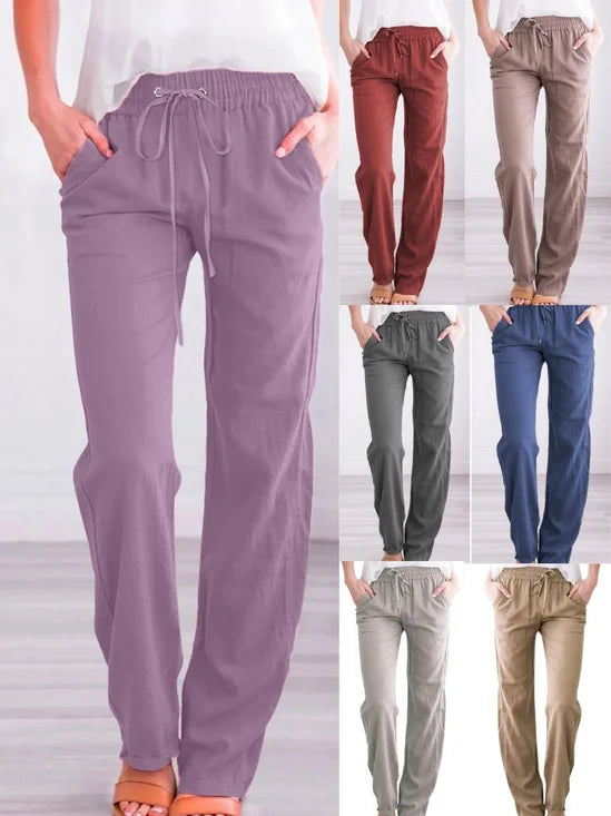 Effen Casual Broek Dames – Comfortabele Lange Broek Lente/He