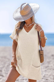 Beige Cover-Up Mini Jurk met Strandlook | Dreamy Tides