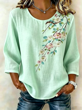 Ronde Hals Blouse met 3D Print en Korte Mouw – Luchtig & Wij