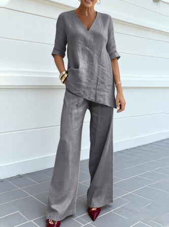 Casual Zomerset Korte Mouw Top met Broek – Effen Kleur
