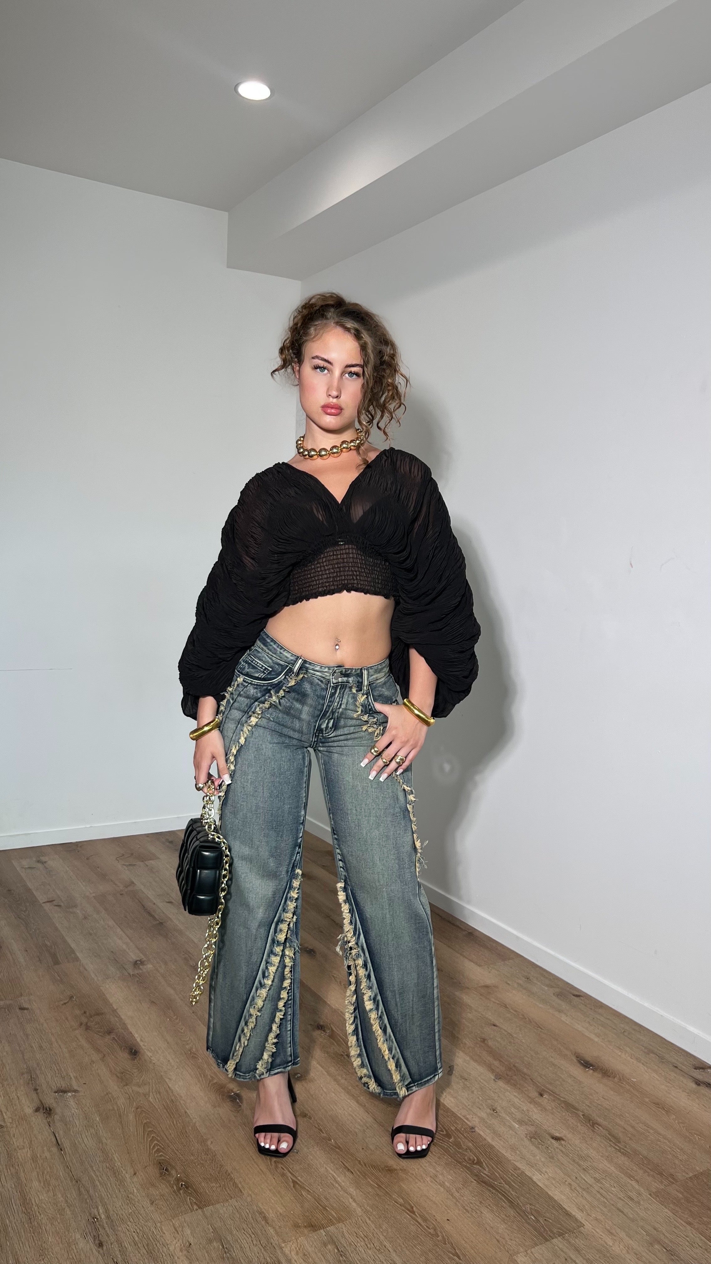 Coco Croptop Blouse Zwart - Elegante Cropped Blouse
