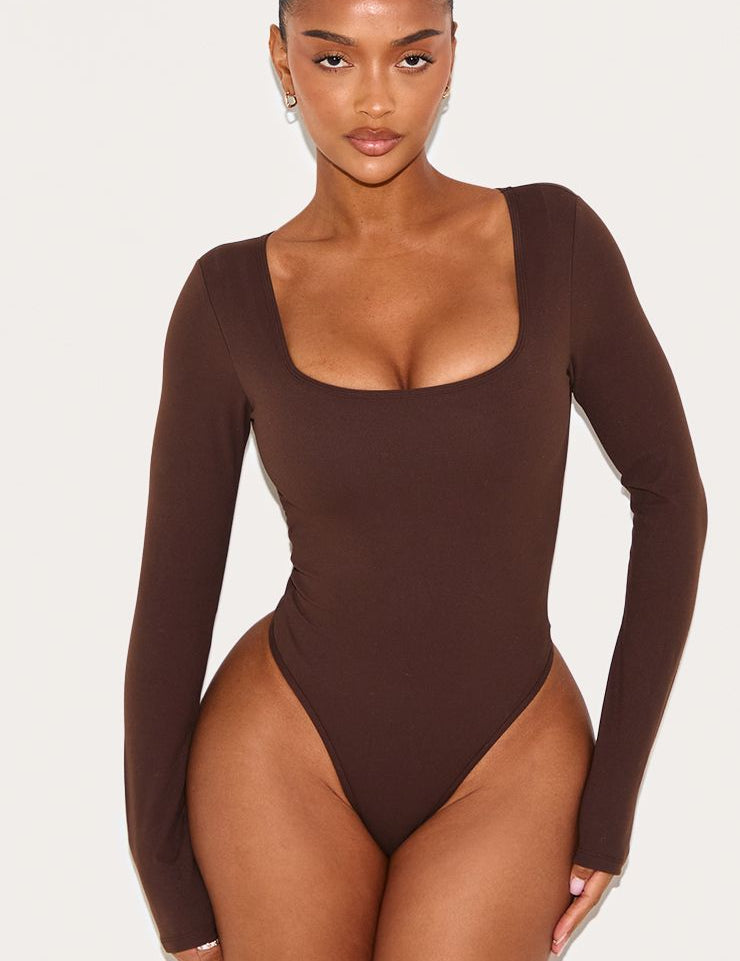 Bodysuit met ingebouwde beha en vierkante hals - lange mouwe