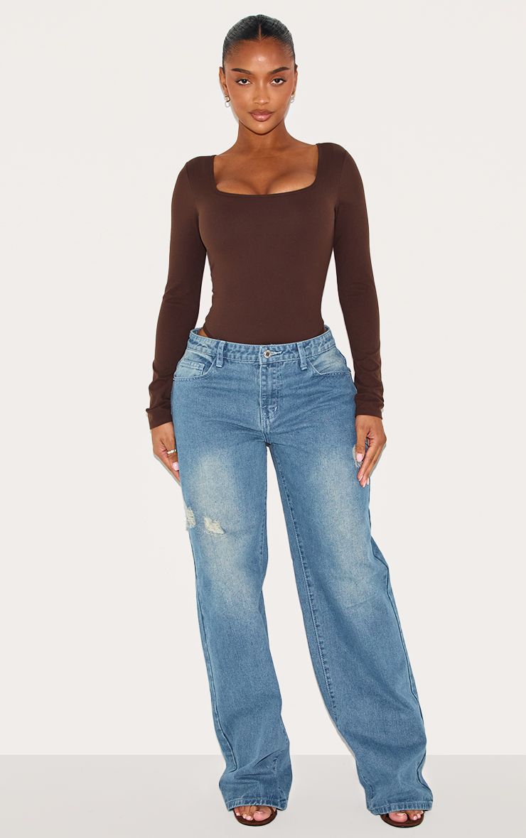 Bodysuit met ingebouwde beha en vierkante hals - lange mouwe