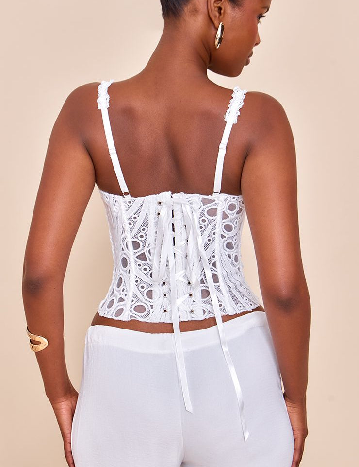 Strappy Bloemenprint Kant Corset - Doorschijnend