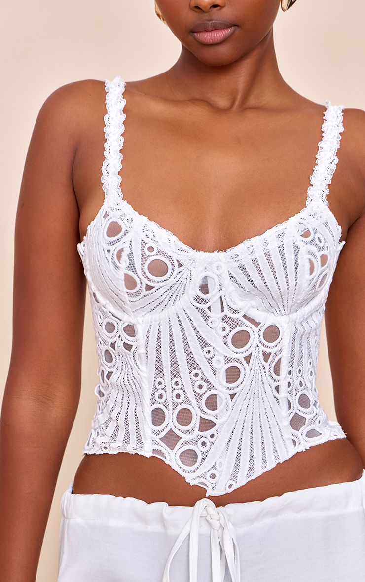 Strappy Bloemenprint Kant Corset - Doorschijnend