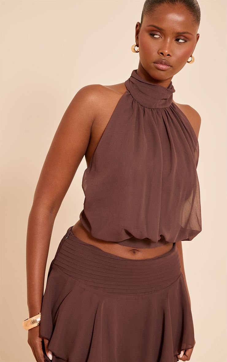 Chiffon Ruched High Neck Top - Elegante Co-ord Blouse