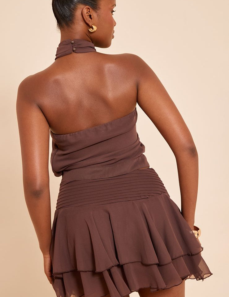 Chiffon Ruched High Neck Top - Elegante Co-ord Blouse