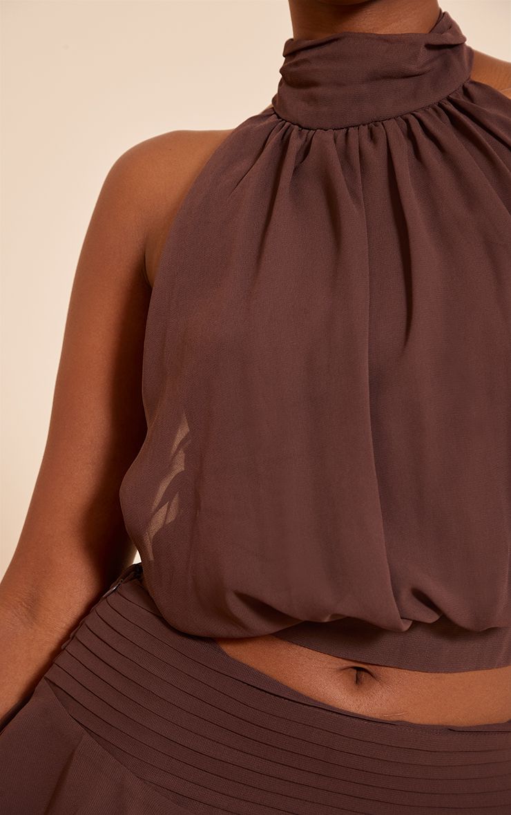 Chiffon Ruched High Neck Top - Elegante Co-ord Blouse