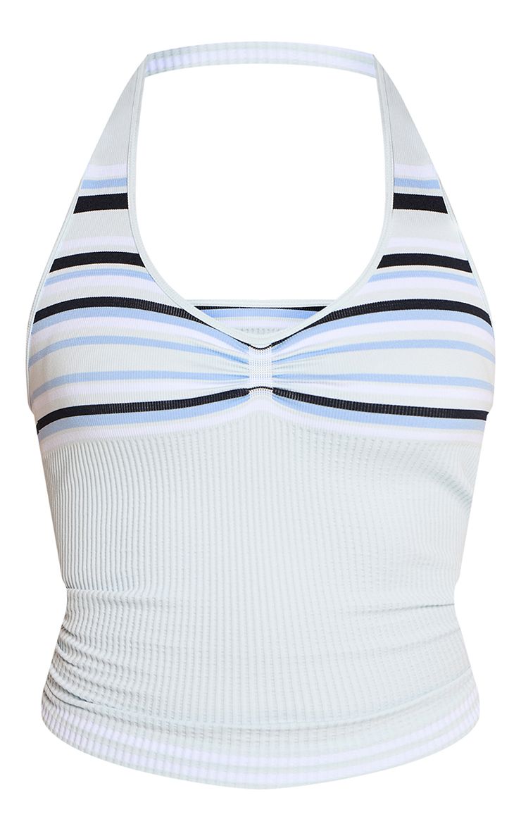 Contour Rib Haltertop met Strepen