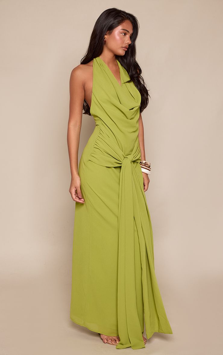 Halter Maxi Jurk met Knoopdetail Mouwloos